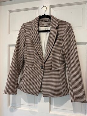 Classic Houndstooth One-Button Blazer - Brown/Navy/Tan